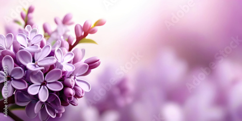 Beautiful spring natural background with flowers on a lilac branch close-up. © Laura Pashkevich