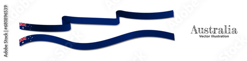  3d Rendered Australia Flag Ribbons with shadows, isolated on white background. Australian Flag curled and rendered in perspective. Graphic Resource. Long Flag of Australia Set. Editable Vector.
