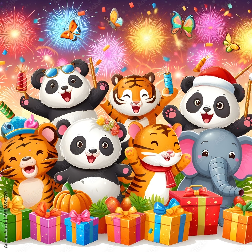 New Year's greeting animals New Year's greeting animals