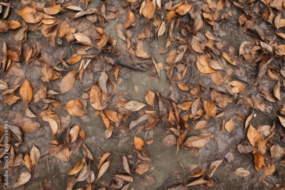 brown muddy surface with fallen leaves