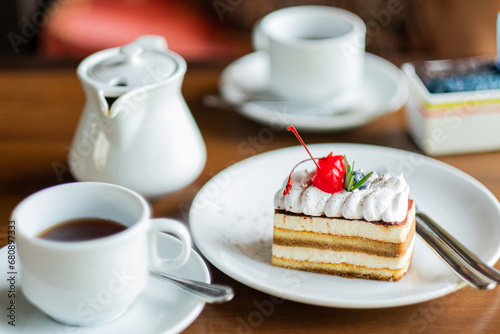 cake on table with tea  dessert  relax time