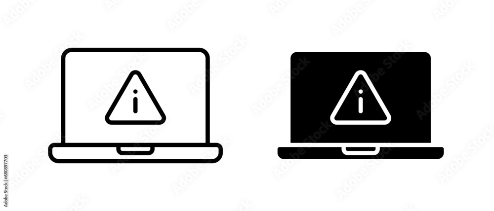 Laptop warning icon vector set. Information on screen symbol