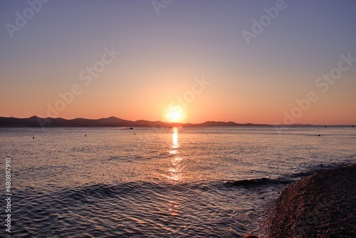 A beautiful and colorful sunset at the coast at Zadar  Croatia