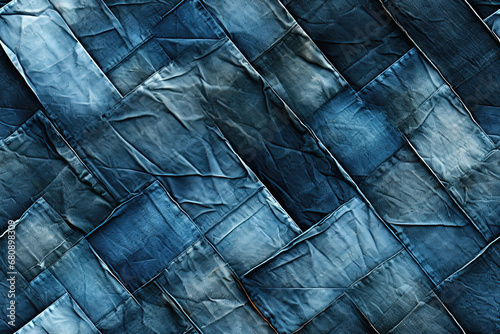 seamless texture pattern with seams and pleats of light blue denim on jeans background