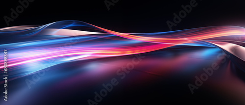 abstract graphic design background with light waves and lines on a dark background - theme technology and speed