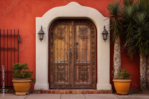 side view of spanish revival door with wrought iron accents © Natalia