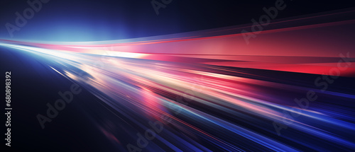 abstract graphic design background with light waves and lines on a dark background - theme technology and speed