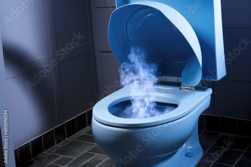 concept of a stinky toilet, conveying the discomfort and unpleasantness associated with a lack of cleanliness in the bathroom. photo