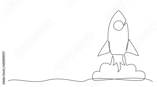 Rocket One line drawing isolated on white background