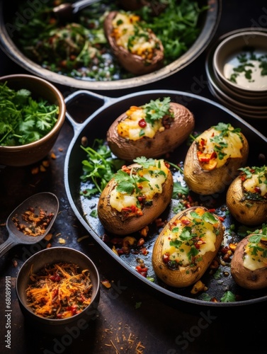 Gastronomic Elegance: Stowed Herb-Infused Potatoes in a Stylish Table Setting