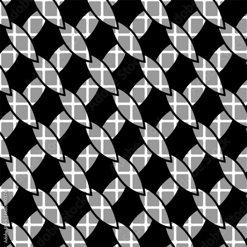 Check Plaid Seamless Pattern, Black and White Tartan Simple Windowpane Classic Line Grid.