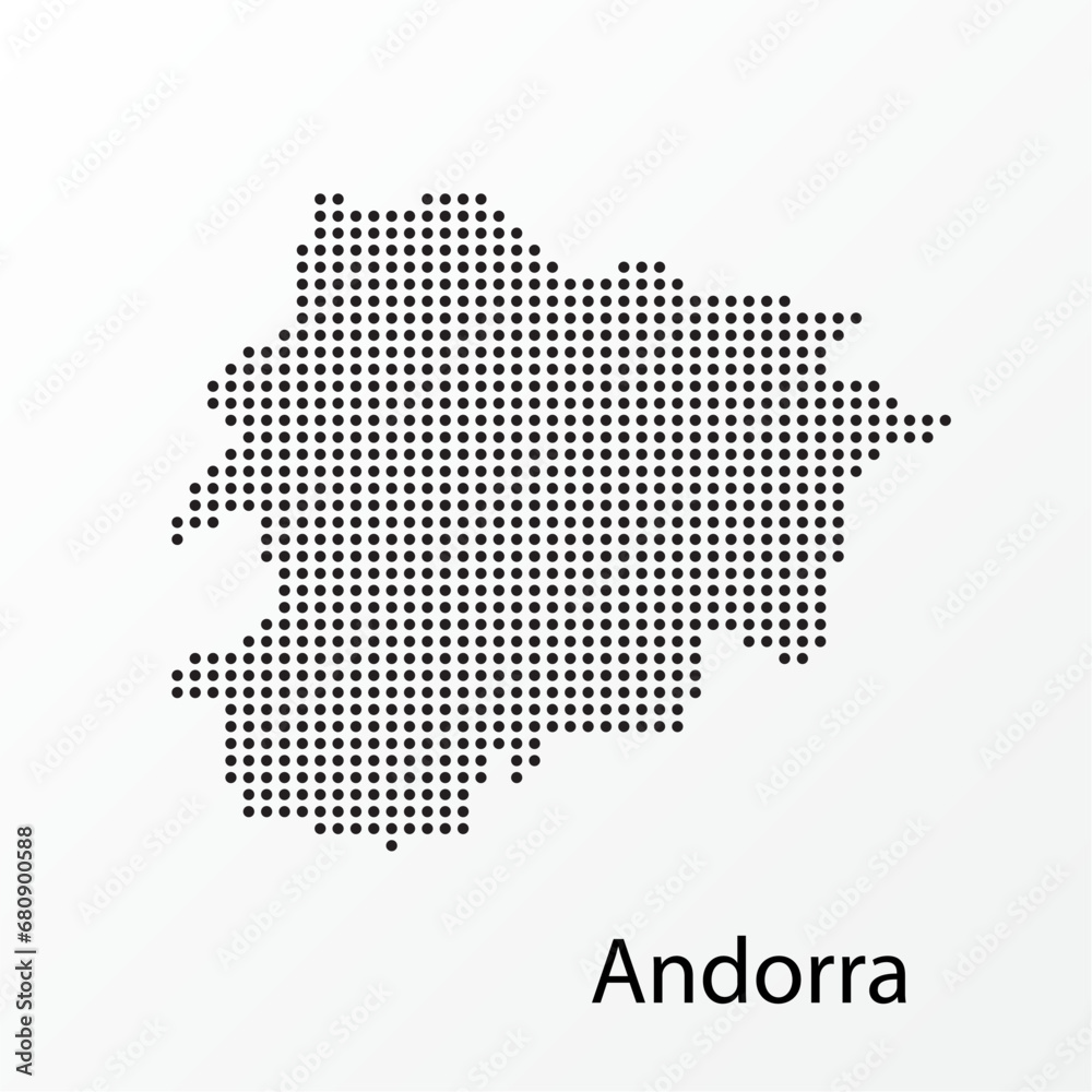 Vector illustration of a geographical map of Andorra in dots.