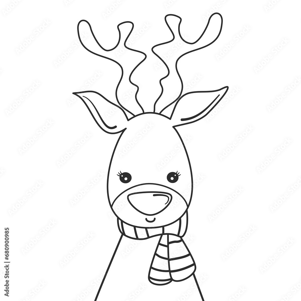 cute hand drawn black and white reindeer funny vector illustration for coloring art cute hand drawn black and white reindeer funny vector illustration for coloring art