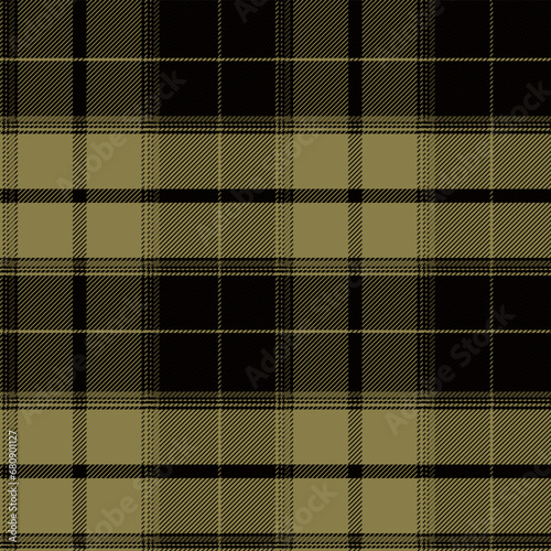 Check Plaid Seamless Pattern, Diagonal Gingham Buffalo Vector Pixel in Black, Green (Camel) Mellow, Simple Tartan Background Graphic with Herringbone Line Grid