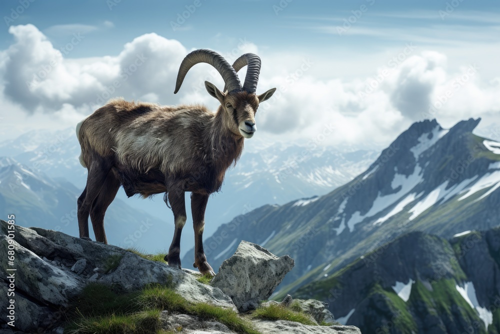 Ibex in its natural habitat, wildlife photography. Generative AI