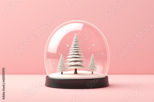 Minimal christmas snow globe on pink background, Generative AI © salahchoayb