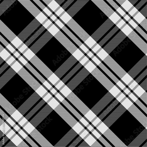 Check Plaid Seamless Pattern, Diagonal Gingham Buffalo Vector Pixel in Black and White Multi Mellow, Simple Tartan Background Graphic with Herringbone Line Grid