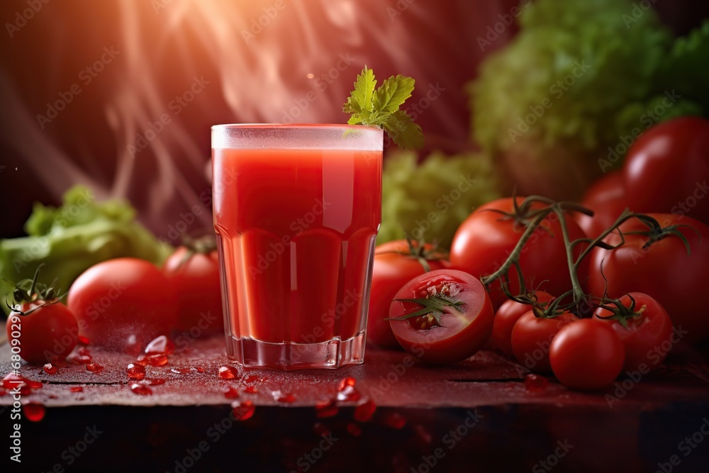 Tomato juice. blurred background, Generative AI Tomato juice. blurred background, Generative AI