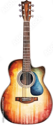Watercolor acoustic guitar on white background