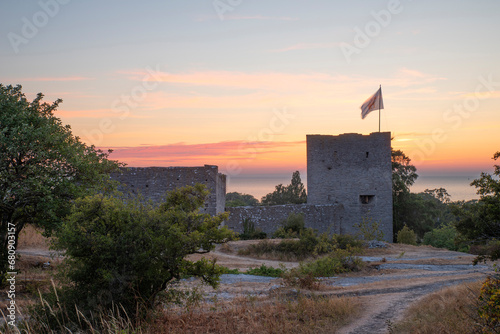 Castle at sunset in Visby,Sweden photo