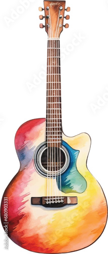 Watercolor acoustic guitar on white background