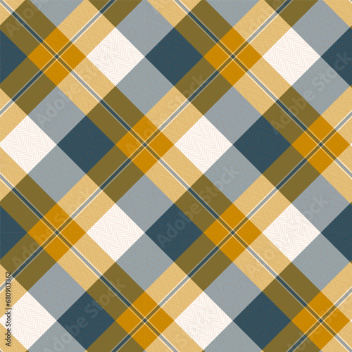  Check Plaid Seamless Pattern, Diagonal Gingham Buffalo Vector Pixel in Navy Blue, Gold and White Simple Tartan Background Graphic with Herringbone Line Grid