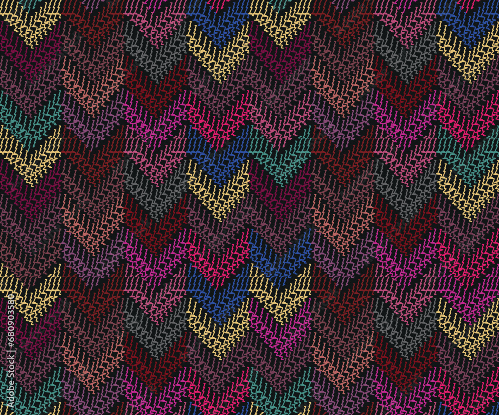 Embroidery  seamless pattern. Colorful geometric background.