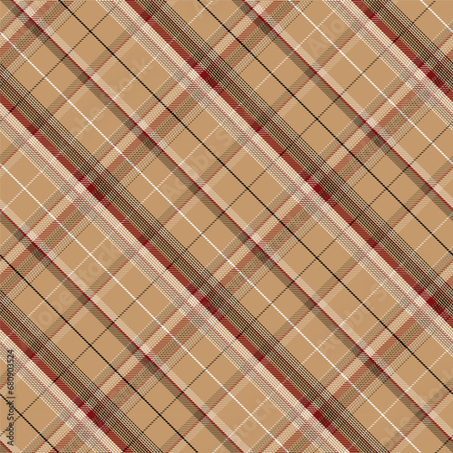 Check Plaid Seamless Pattern, Diagonal Gingham In Brown and Beige Multi Scale, Lumberjack Simple Tartan Vector Pixel,