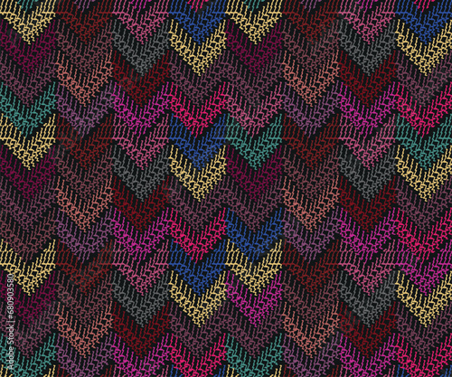 Embroidery  seamless pattern. Colorful geometric background.