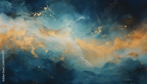 Blue and Yellow Cloudscape: An Ethereal Painting of the Sky's Colorful Atmosphere