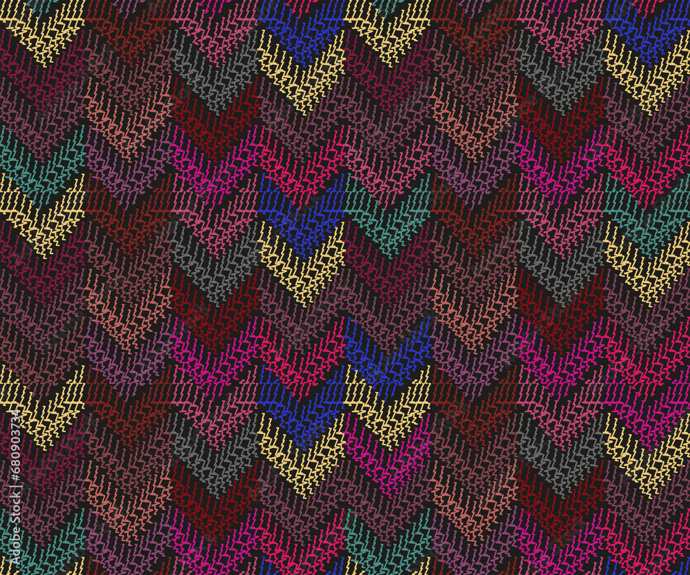 Embroidery  seamless pattern. Colorful geometric background.