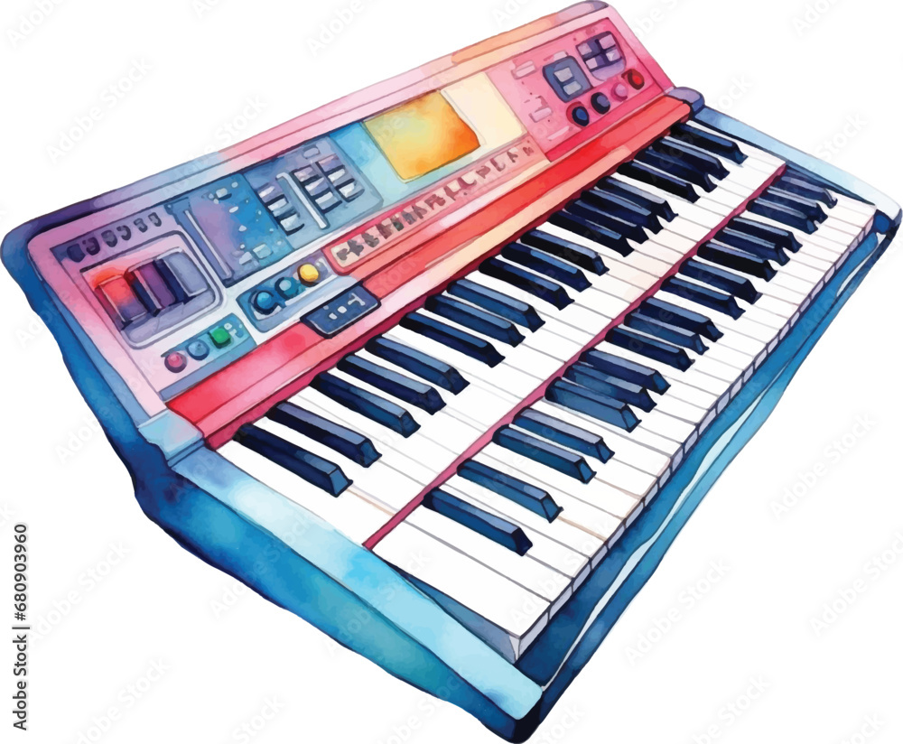 Fototapeta premium Watercolor electric keyboard on white background