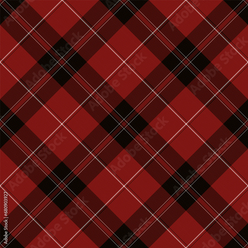 Check Plaid Seamless Pattern, Diagonal Gingham In Black and Red (Maroon), Lumberjack Tartan Vector Pixel Textured