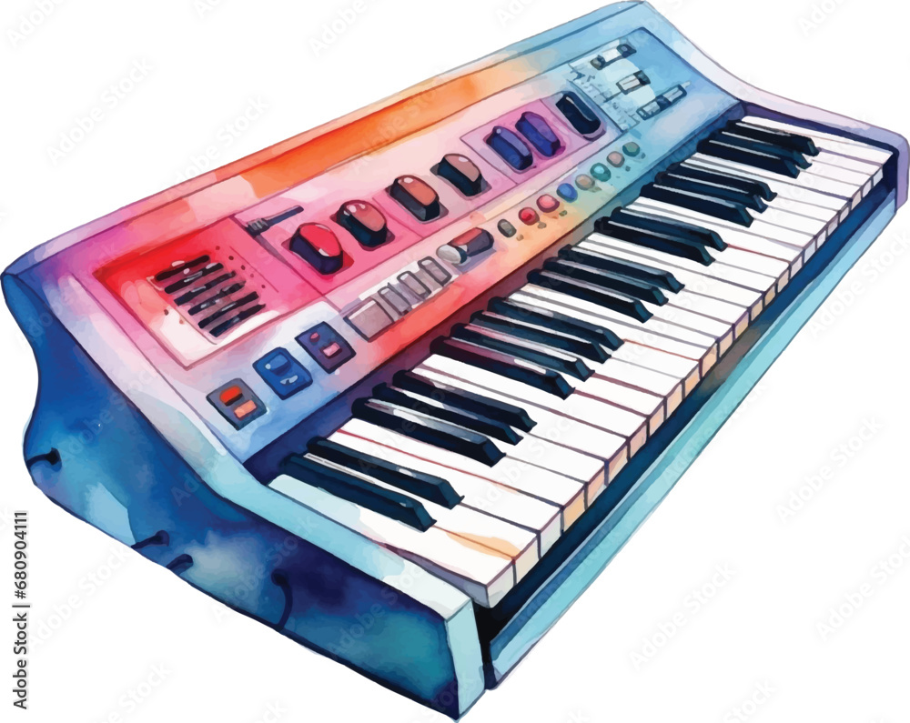 Fototapeta premium Watercolor electric keyboard on white background