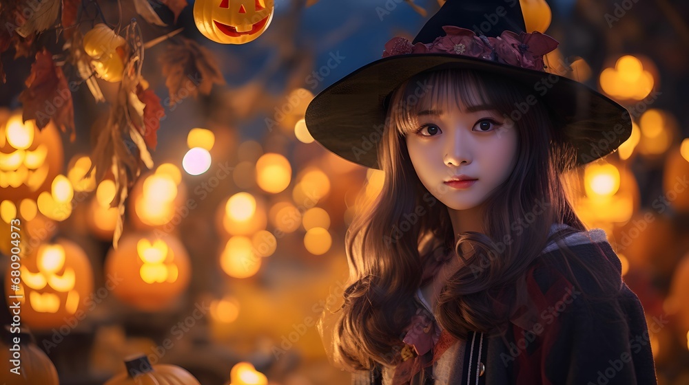 ハロウィンで仮装する女性 ハロウィンで仮装する女性