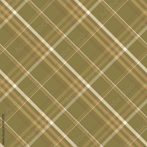 Check Plaid Seamless Pattern, Diagonal Gingham Lumberjack Vector Pixel in Green Camel Multi Mellow, Simple Tartan Background Graphic with Herringbone Line Grid