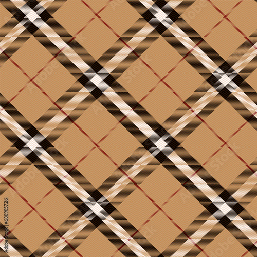 Check Plaid Seamless Pattern, Diagonal Gingham Simple Pixel Textured In Beige, Black, White Color With Herringbone Tartan Line Grid