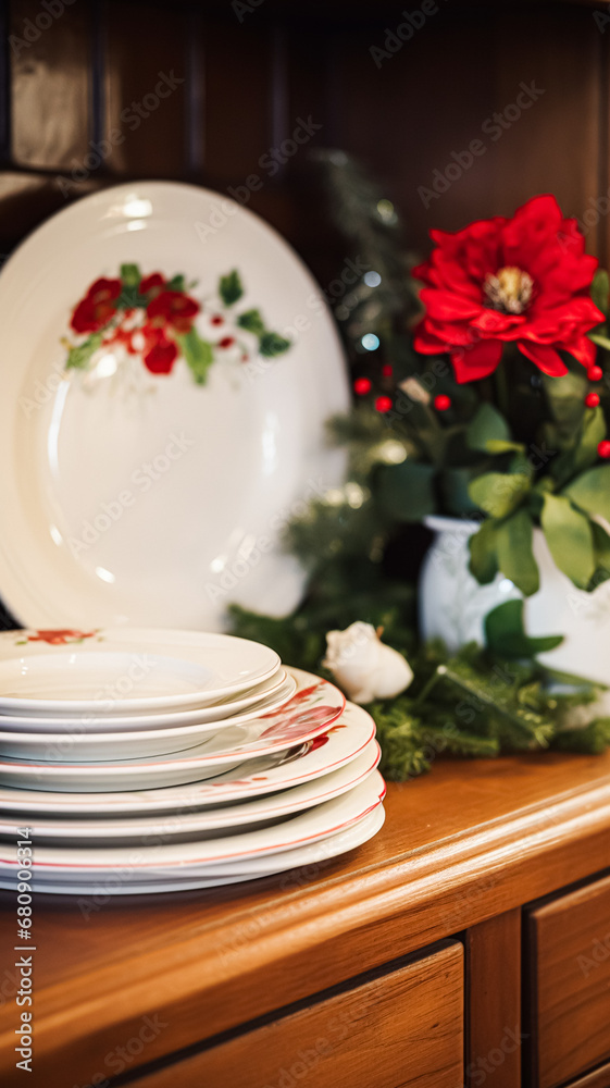 Dishware and crockery set for winter holiday family dinner, Christmas homeware decor for holidays in the English country house, gift set and home styling Dishware and crockery set for winter holiday family dinner, Christmas homeware decor for holidays in the English country house, gift set and home styling
