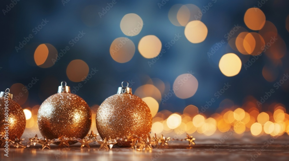 Fototapeta premium Sparkling Golden Christmas Ornaments Decoration Defocused Bokeh Background
