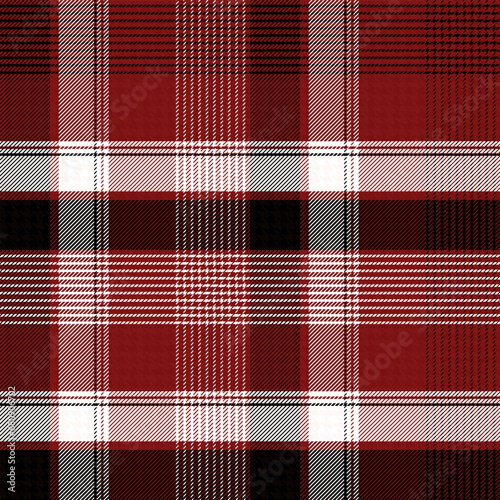 Check Plaid Seamless Pattern, Diagonal Gingham In Black, Red (Maroon) and White Multi, Lumberjack Tartan Vector Pixel Textured with Hoounds Tooth