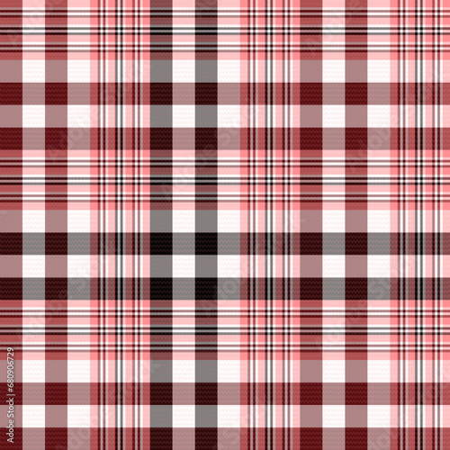 Check Plaid Seamless Pattern, Diagonal Gingham In Black, Red (Maroon) and White Multi, Lumberjack Tartan Vector Pixel Textured with Herringbone