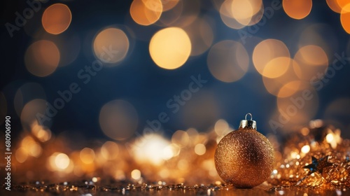 Sparkling Golden Christmas Ornaments Decoration Defocused Bokeh Background