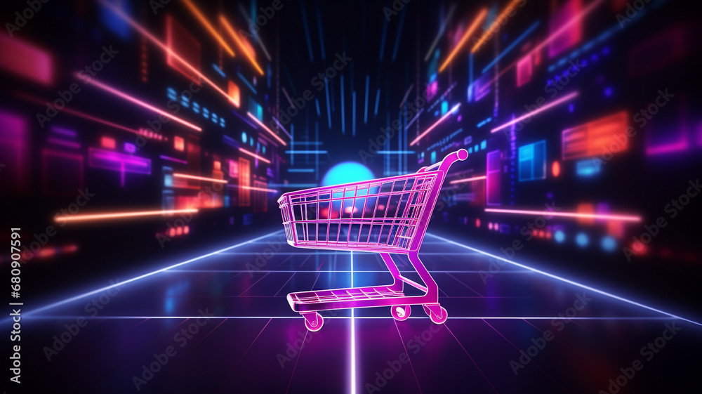 Shopping trolley in neon light