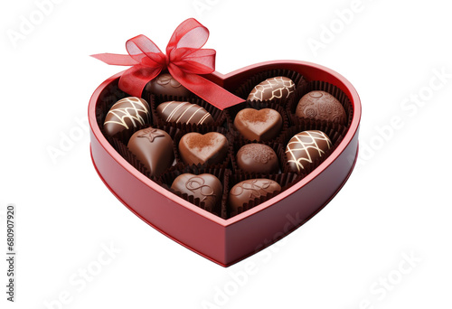 gift chocolates box heart shape with red bow on transparent background