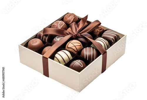 luxury Box of Chocolates with brown bow on transparent background