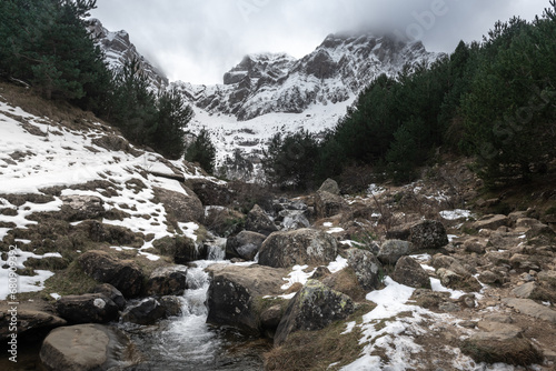 Path to Piedrafita Lake in winter, Huesca (Spain)