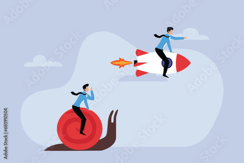 Boost fast speed to win business competition, high performance employee 2d flat vector illustration