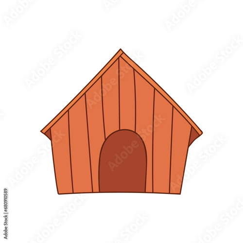 Wooden pet house colorful doodle illustration. Dog kennel doodle icon in vector