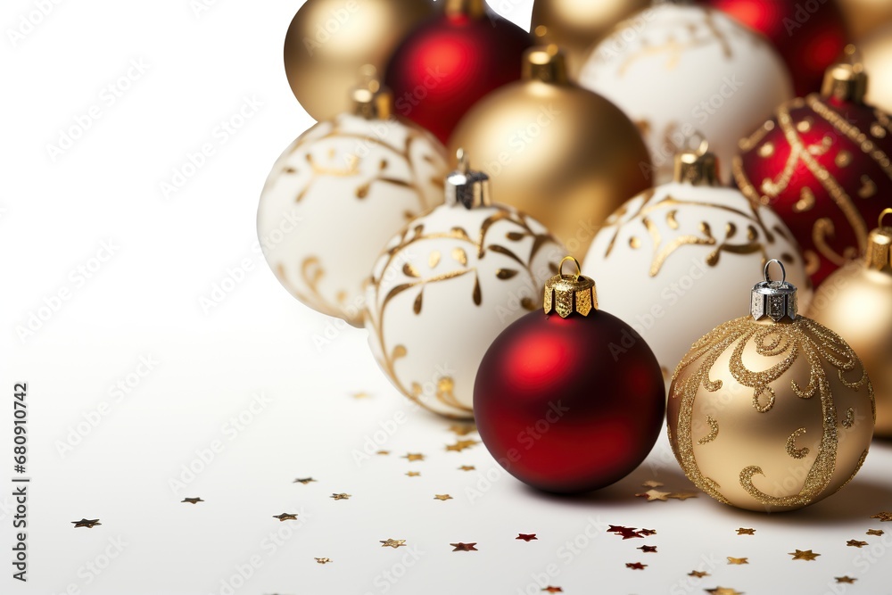 red christmas balls on white background