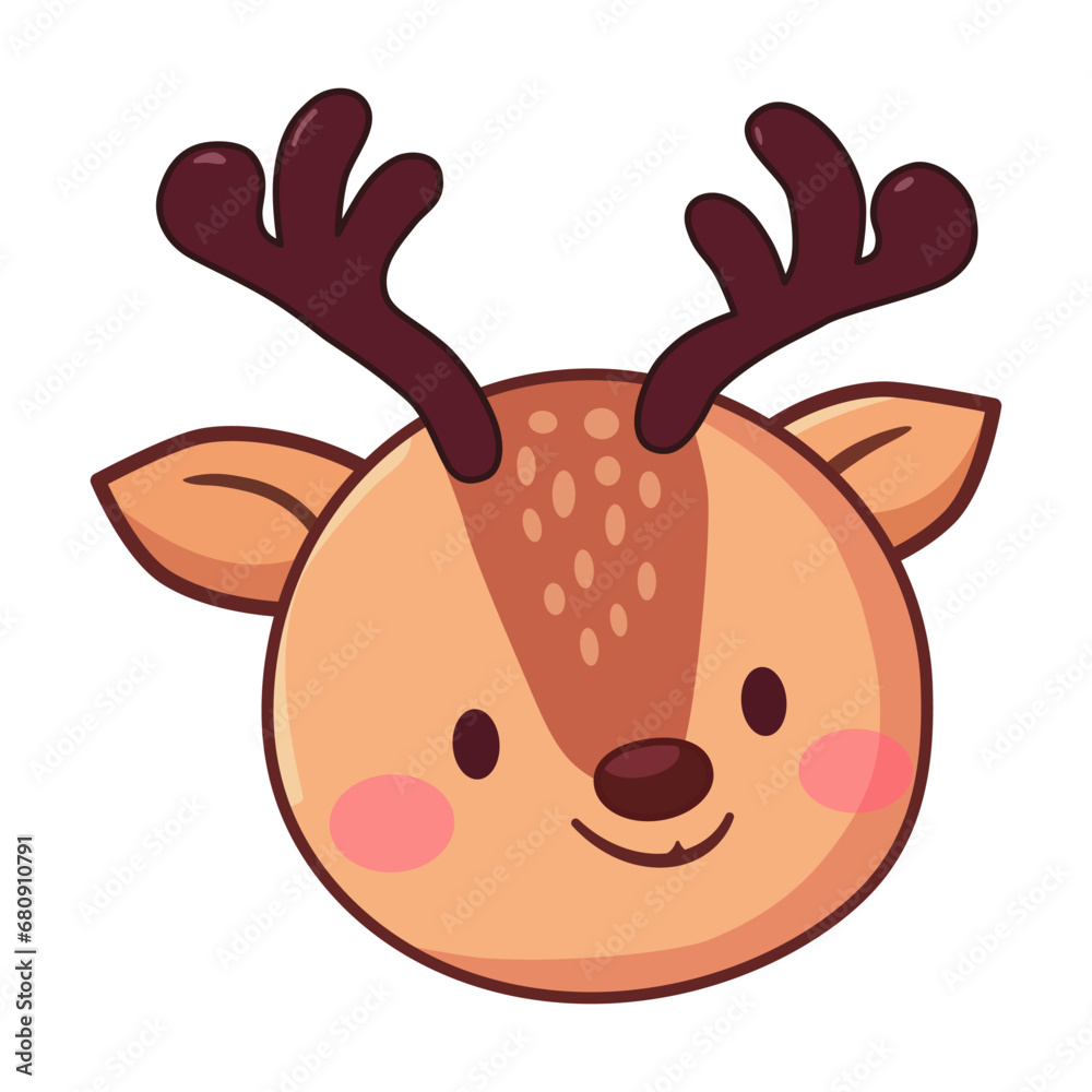 cute reindeer head with horn cartoon character vector illustration. flat design. cute reindeer head with horn cartoon character vector illustration. flat design.